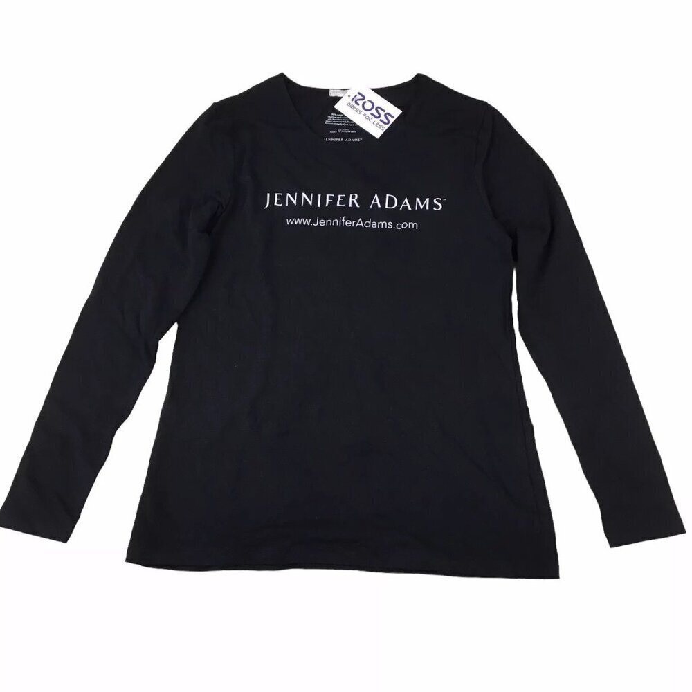 Jennifer Adams Shirt Women Large Spellout Black Long Sleeve Advertising